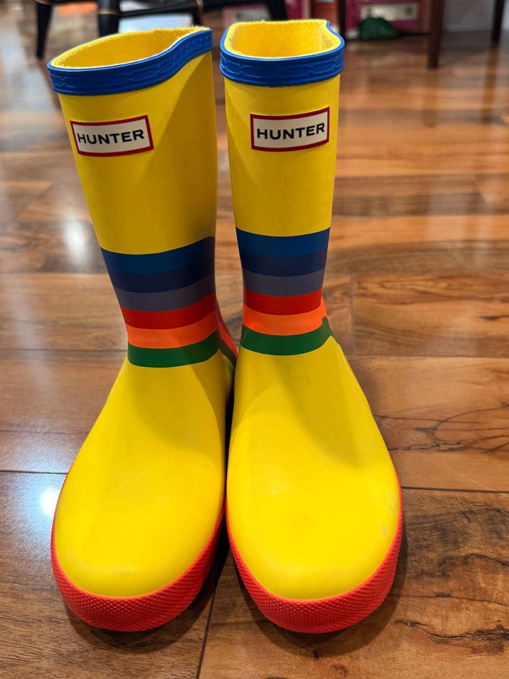 Hunter Kids Yellow and Rainbow Rain Boots